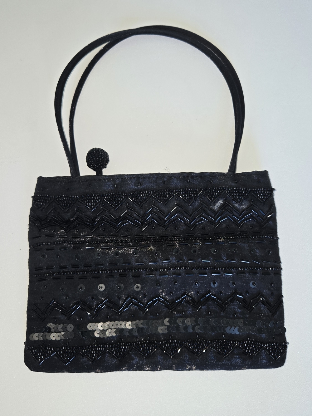 Black Beaded And Sequin  And Sparkle Evening Hand Bag For Women. Hand Carry
